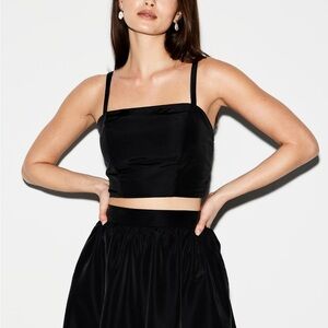 NWT Black Tafetta Square Neck Crop Top